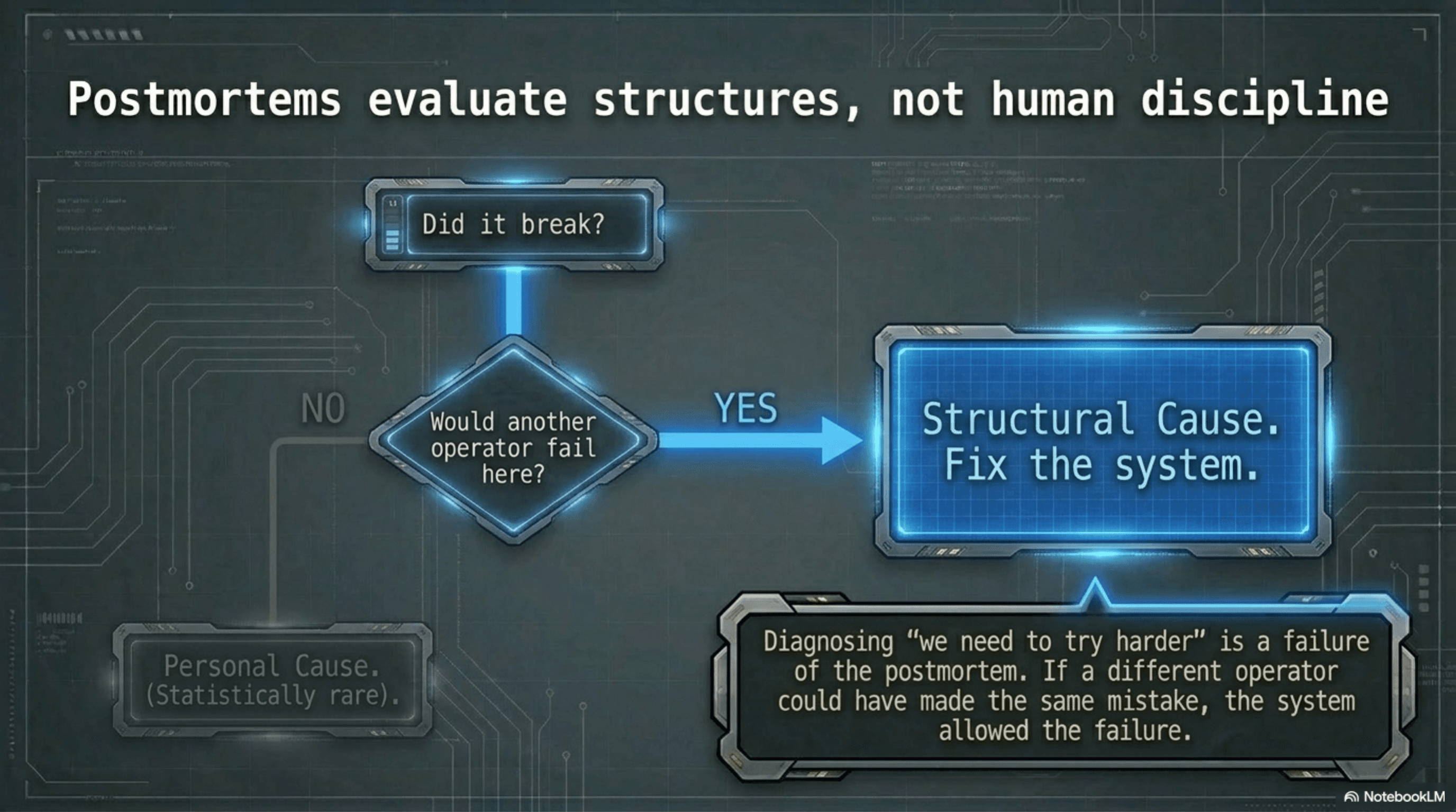 Postmortems evaluate structures, not human discipline