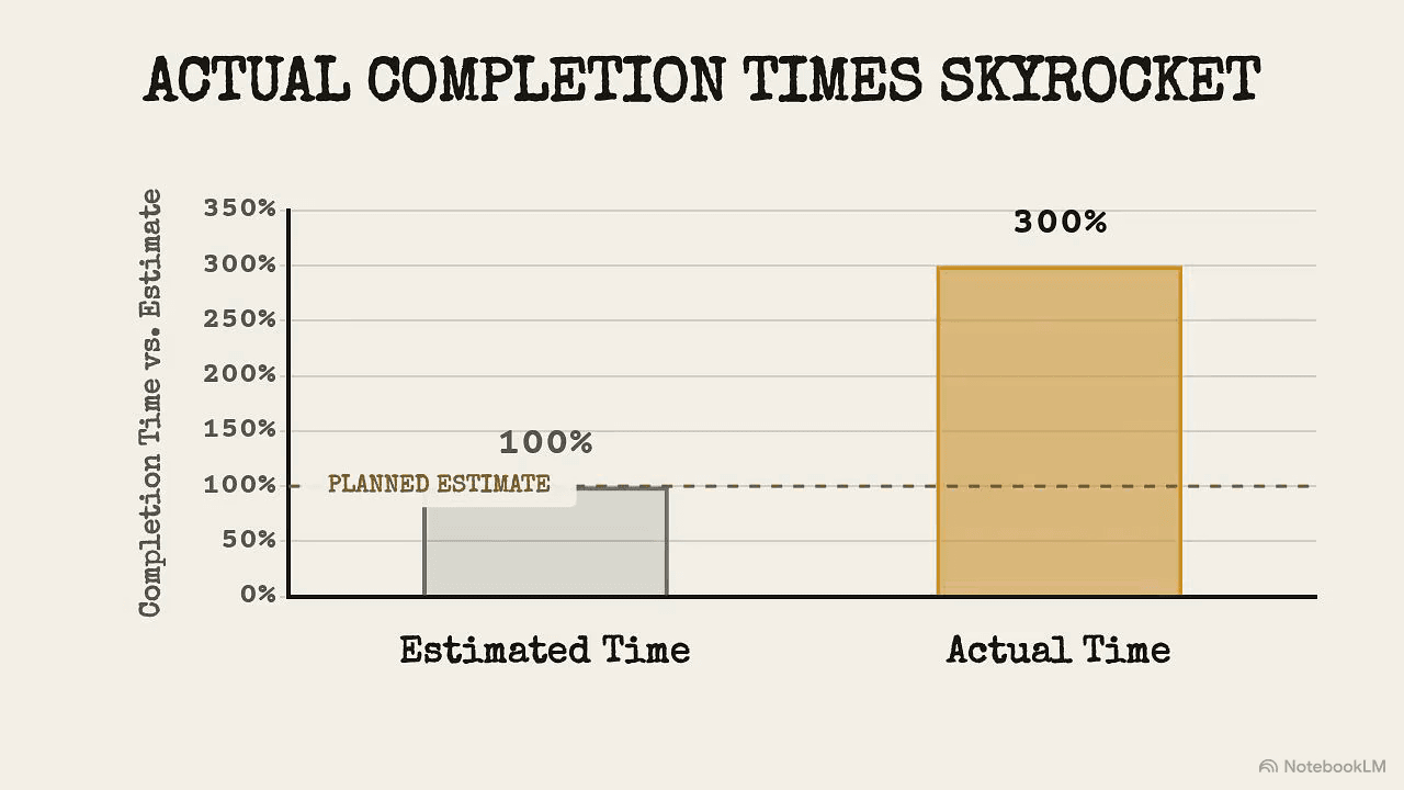 Actual completion times skyrocket — 300% vs estimate