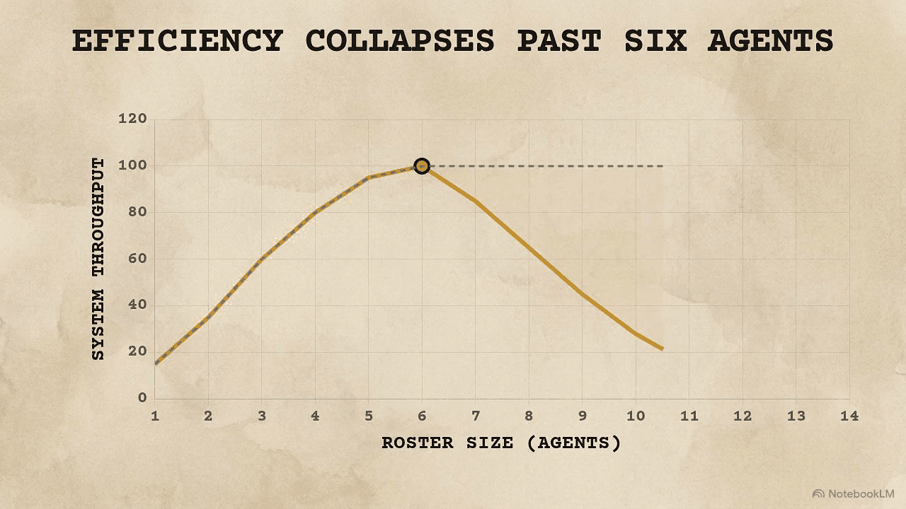 Efficiency collapses past six agents