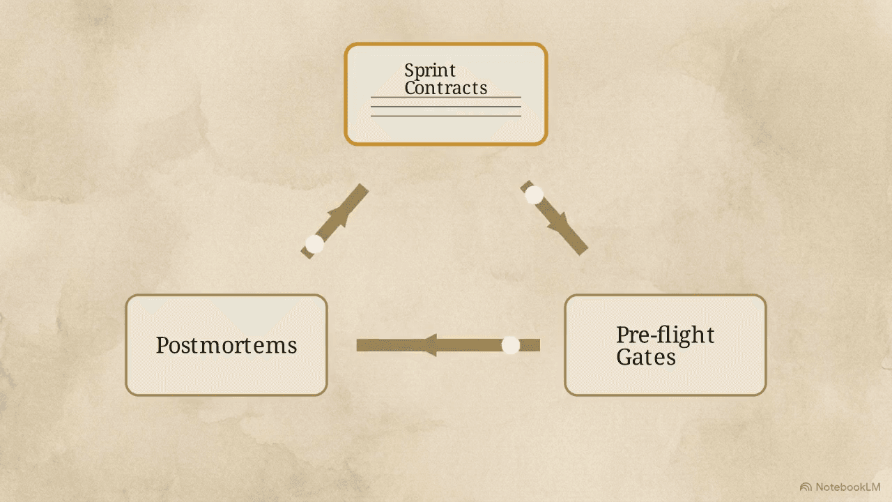 The three-discipline loop — contracts, postmortems, gates