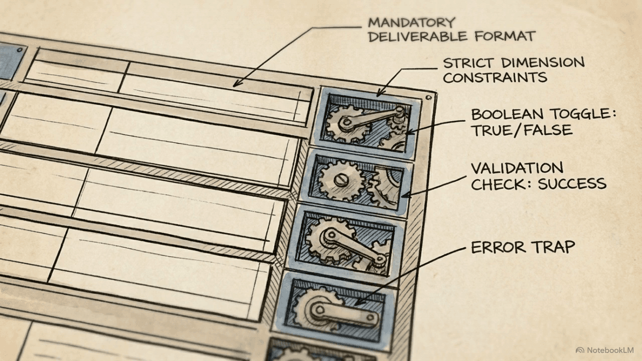 Output schema — mandatory format, dimension constraints, error trap