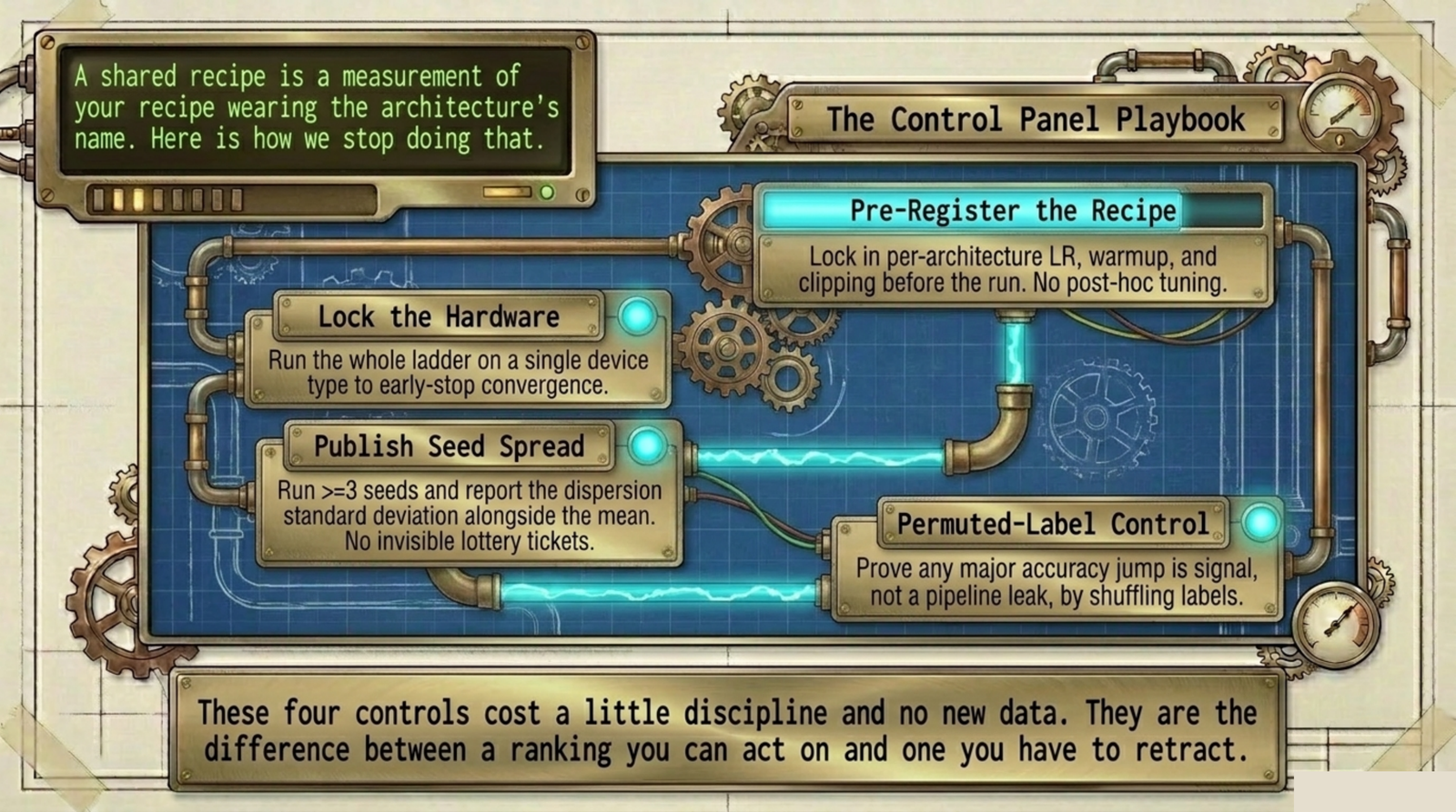 Pre-register the recipe before you rank architectures infographic